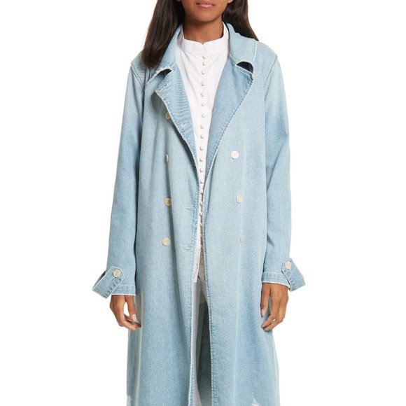 Frame Ruffle Cuff Cotton Shirt In Light Pink blue - Picture 3 of 9